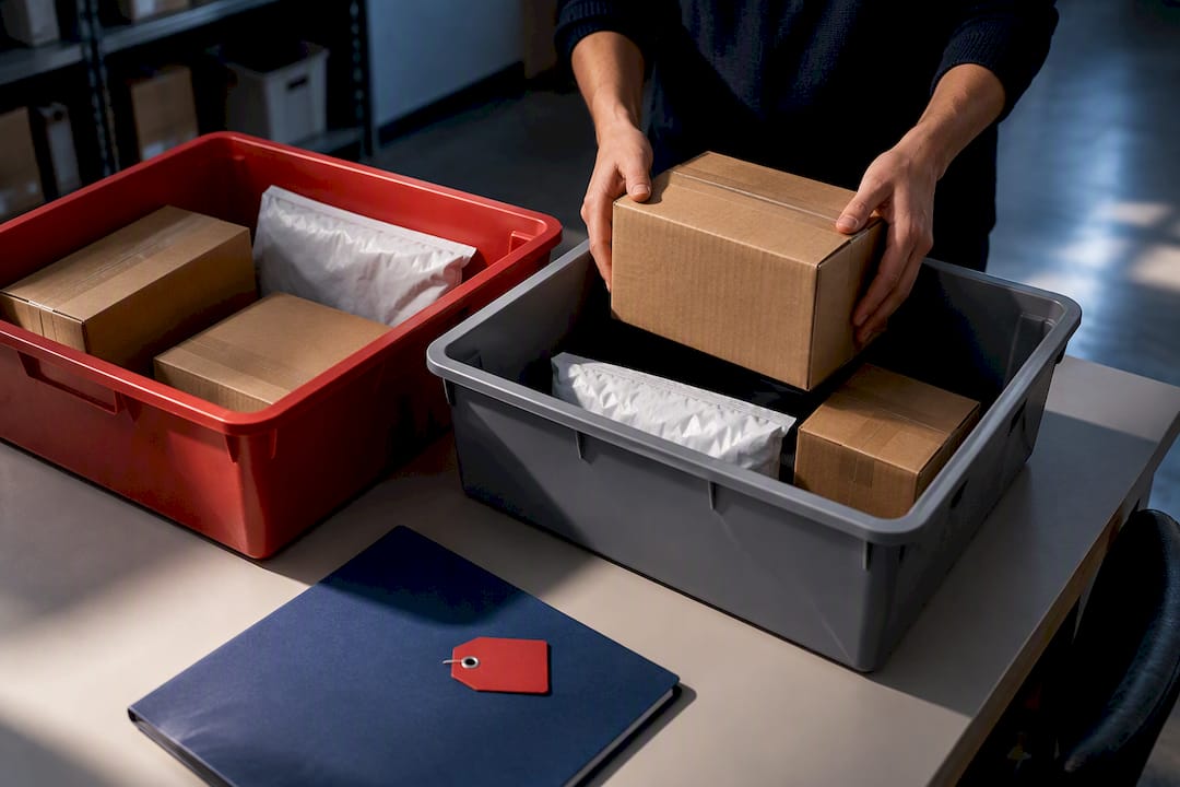 Manager sorting unclaimed parcels for return