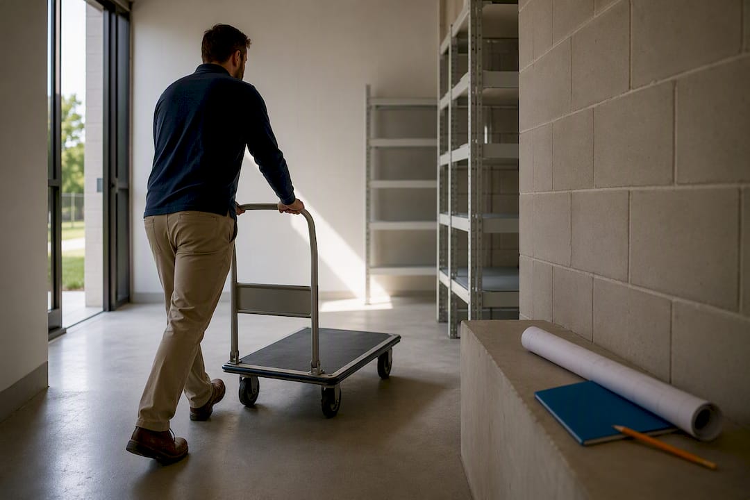 Hand truck testing package room aisle clearance