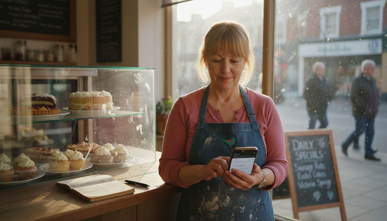Bakery owner checks Google search results