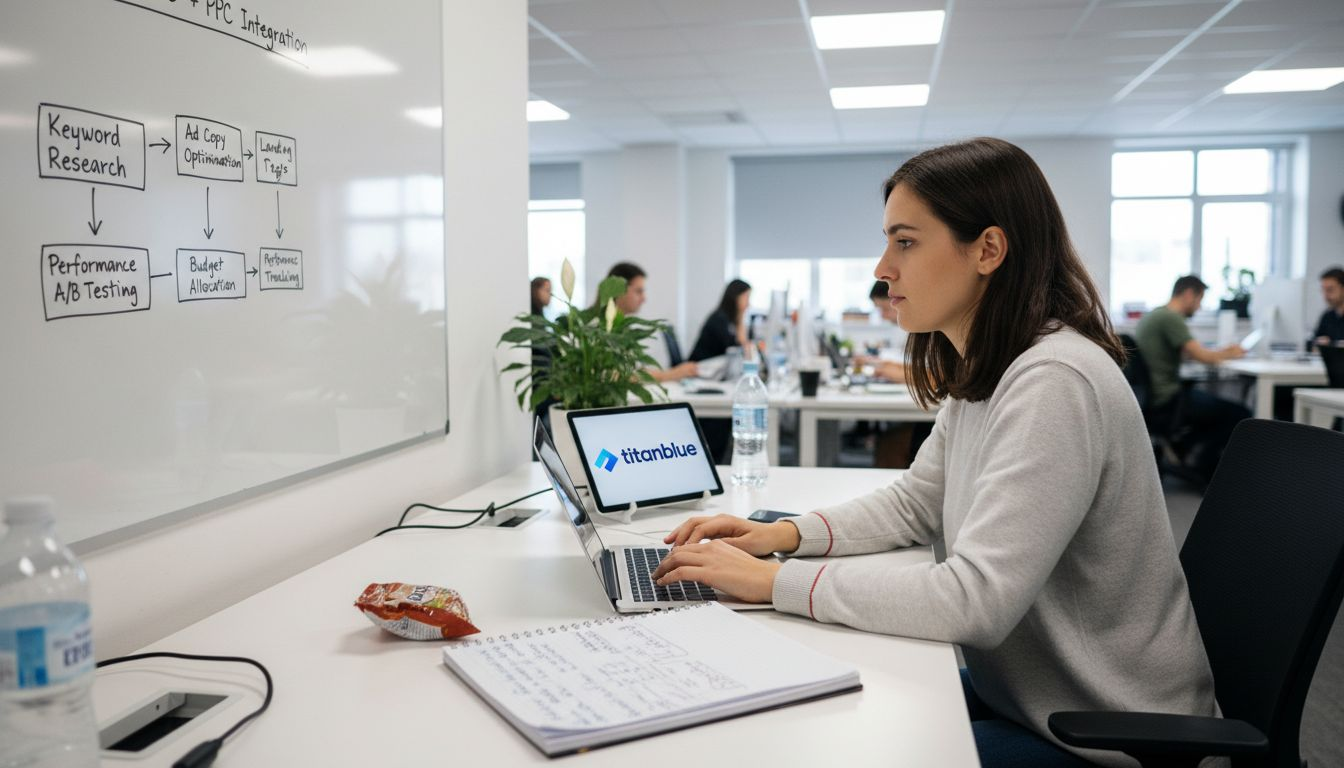 Full-service agency specialist at busy workspace