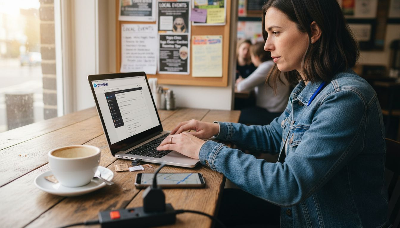 SMB owner updating online profile in cafe