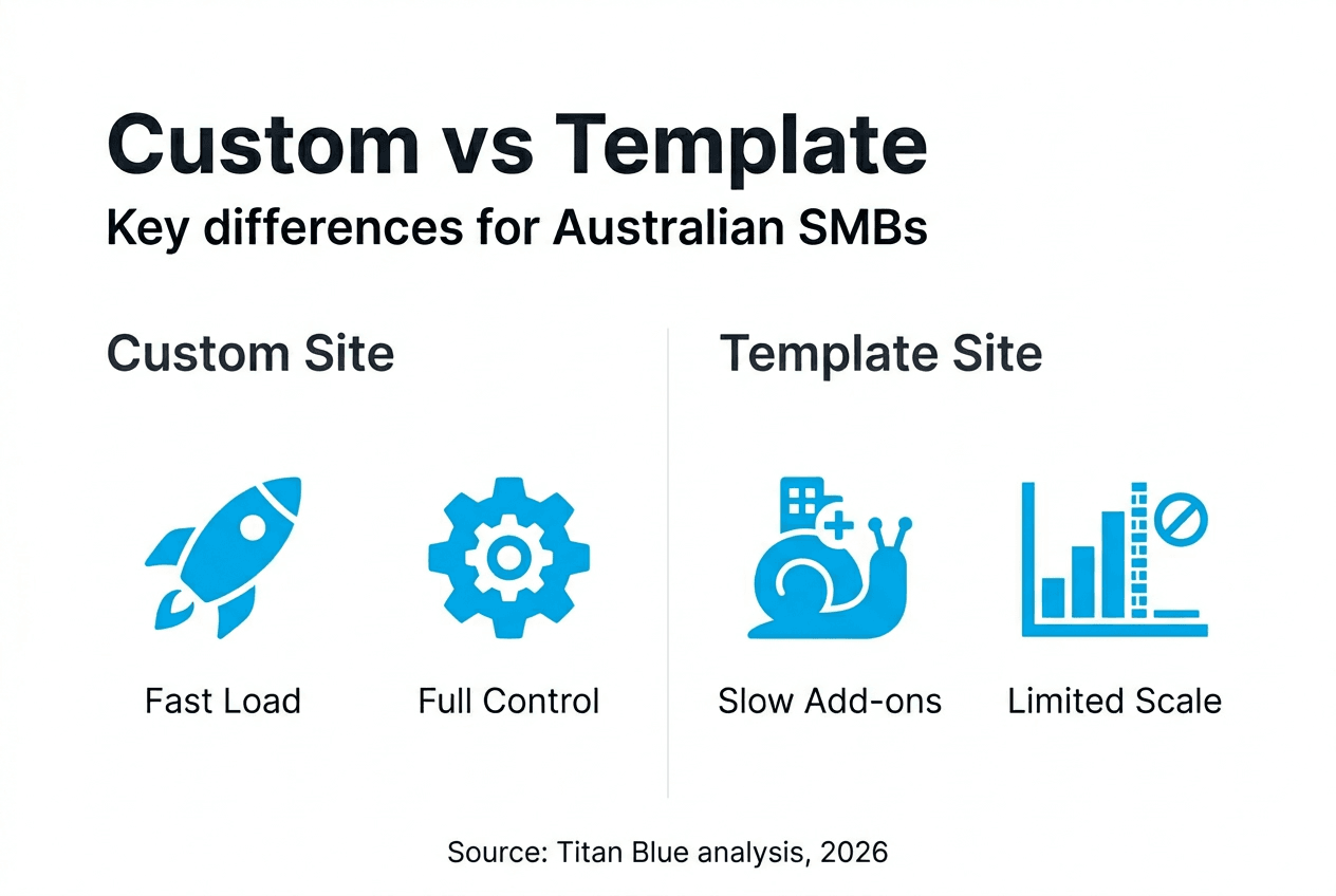 Infographic comparing custom and template website benefits