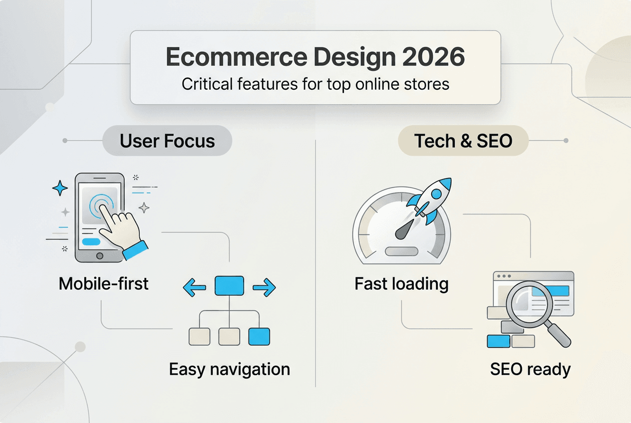 Infographic showing ecommerce design features 2026