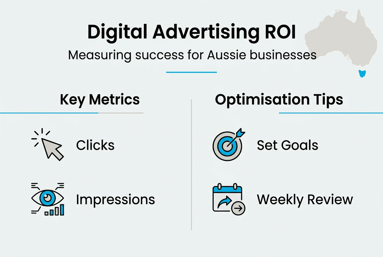 Infographic shows digital ad ROI metrics and tips