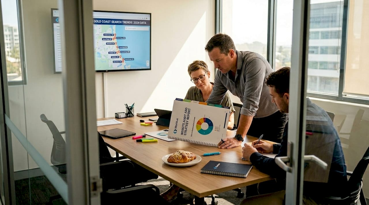 Team reviewing local SEO website report