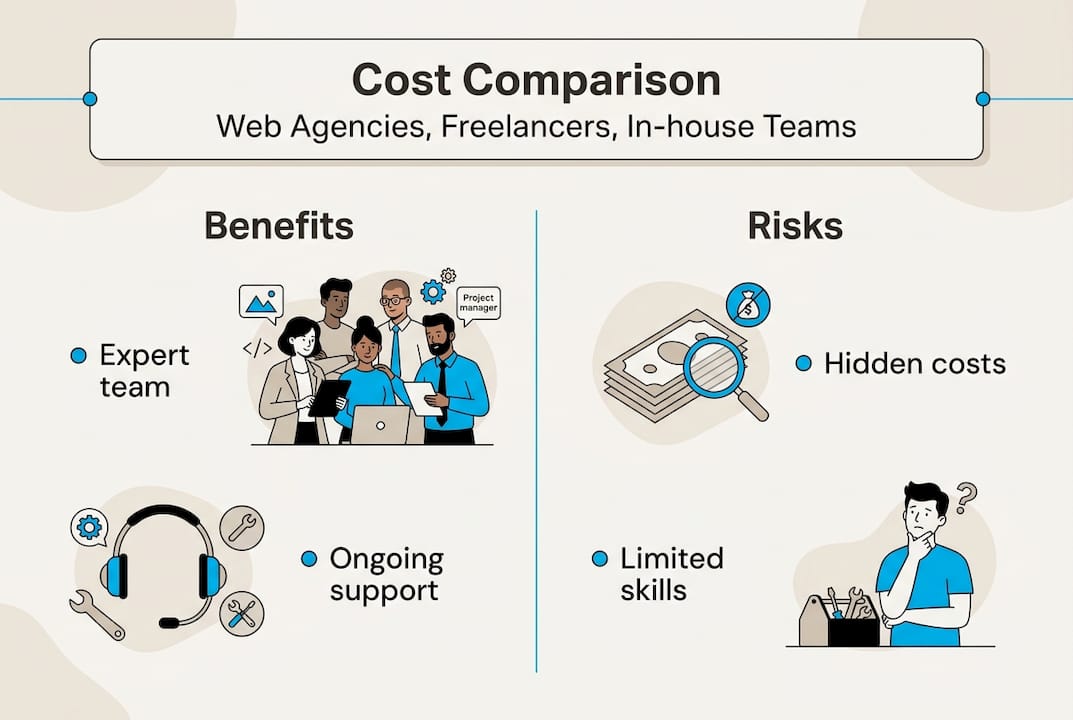 Infographic comparing costs of web agencies and freelancers