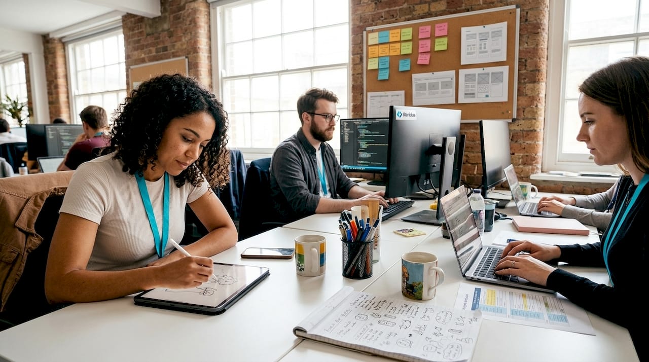 Web agency team collaborating on projects