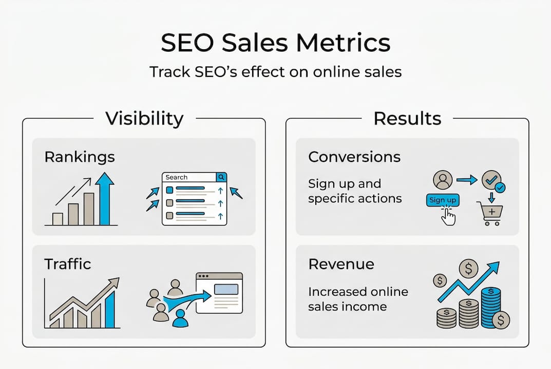Infographic with key SEO sales metrics and results