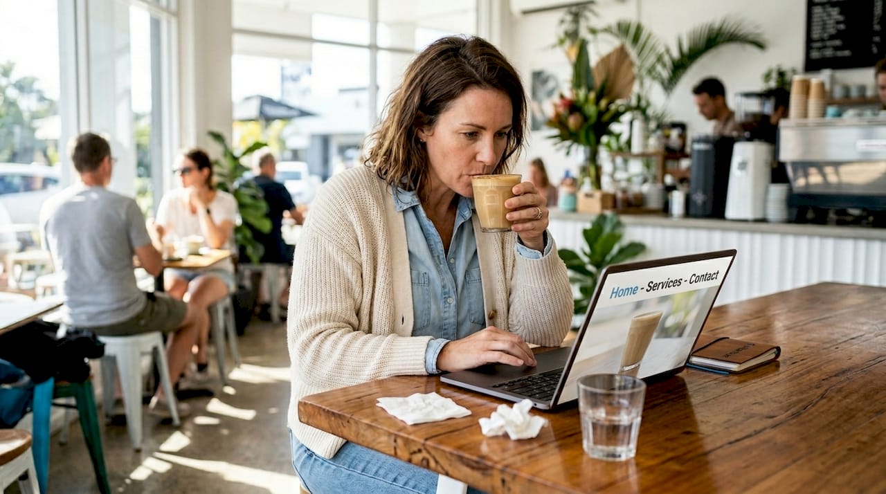 Designer reviewing navigation layout in café