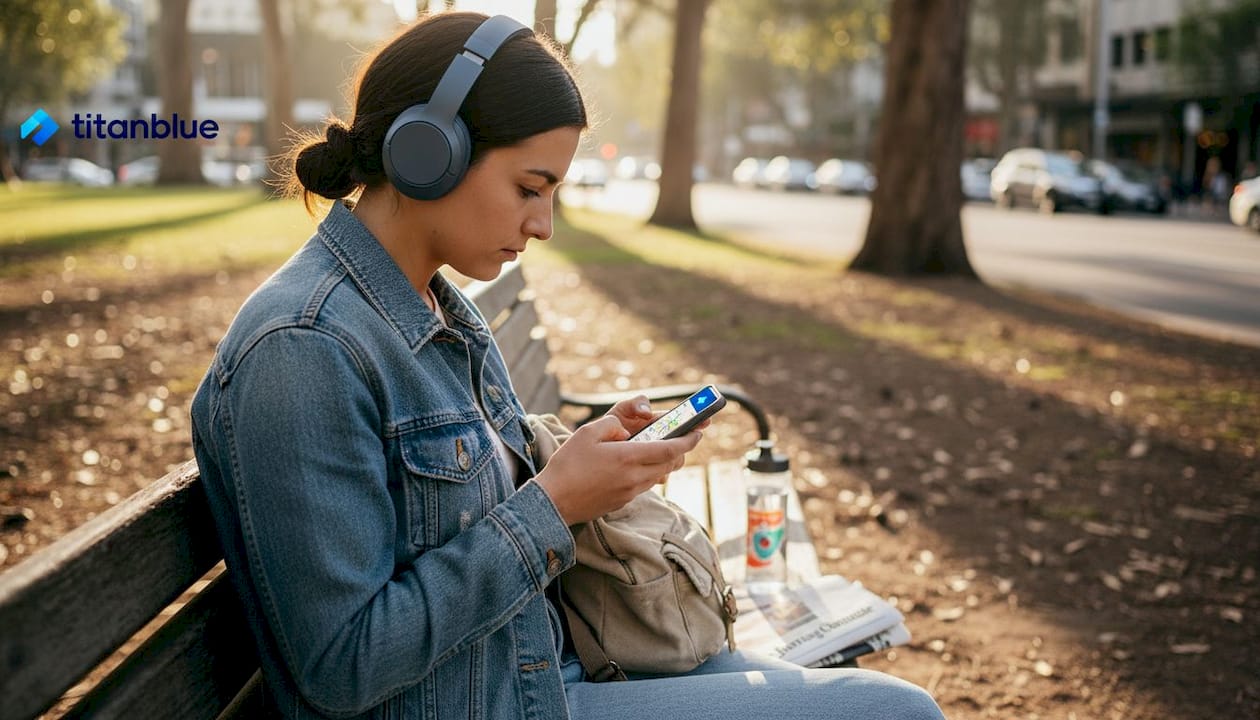 Woman using mobile phone for local search