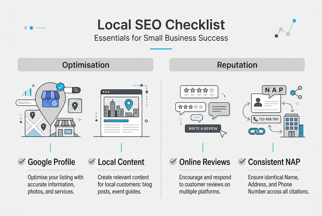 Infographic with local SEO checklist and essentials