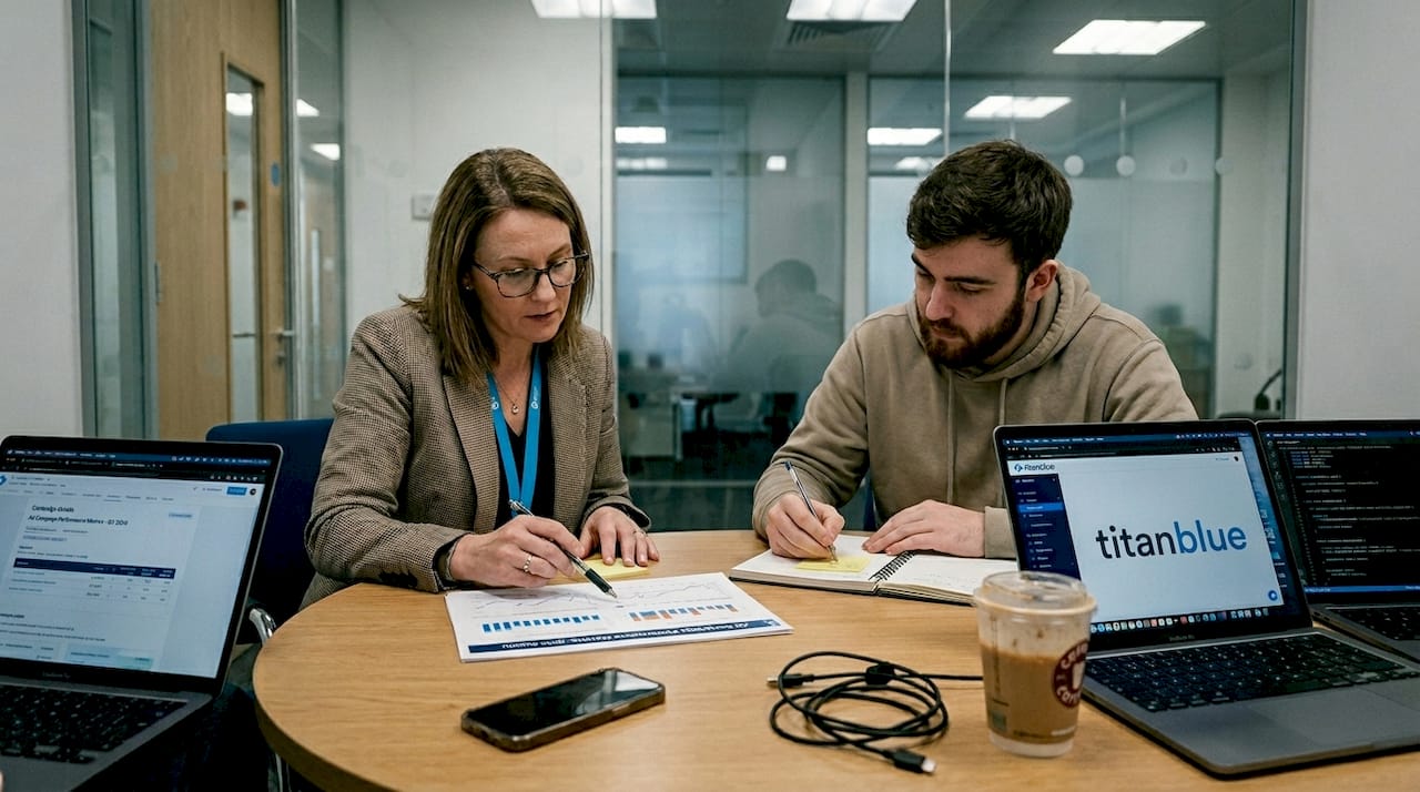 Colleagues collaborate on ad campaign planning