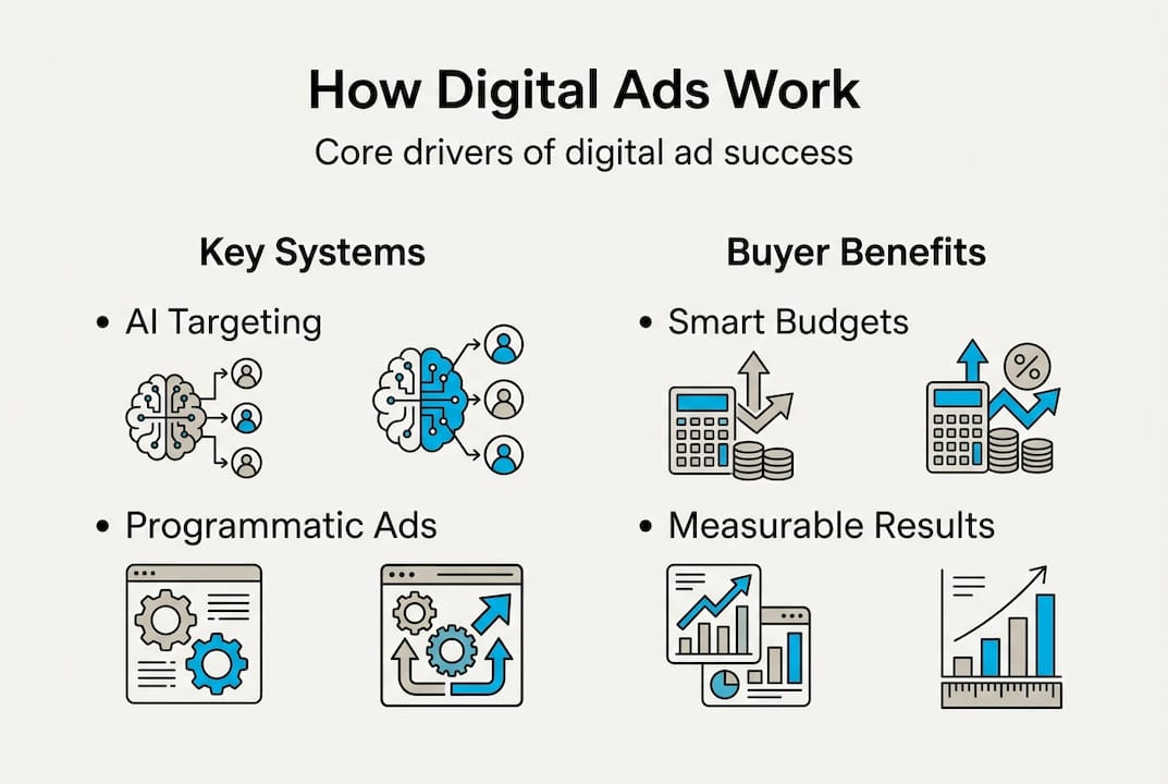 Infographic outlining digital ad systems and benefits