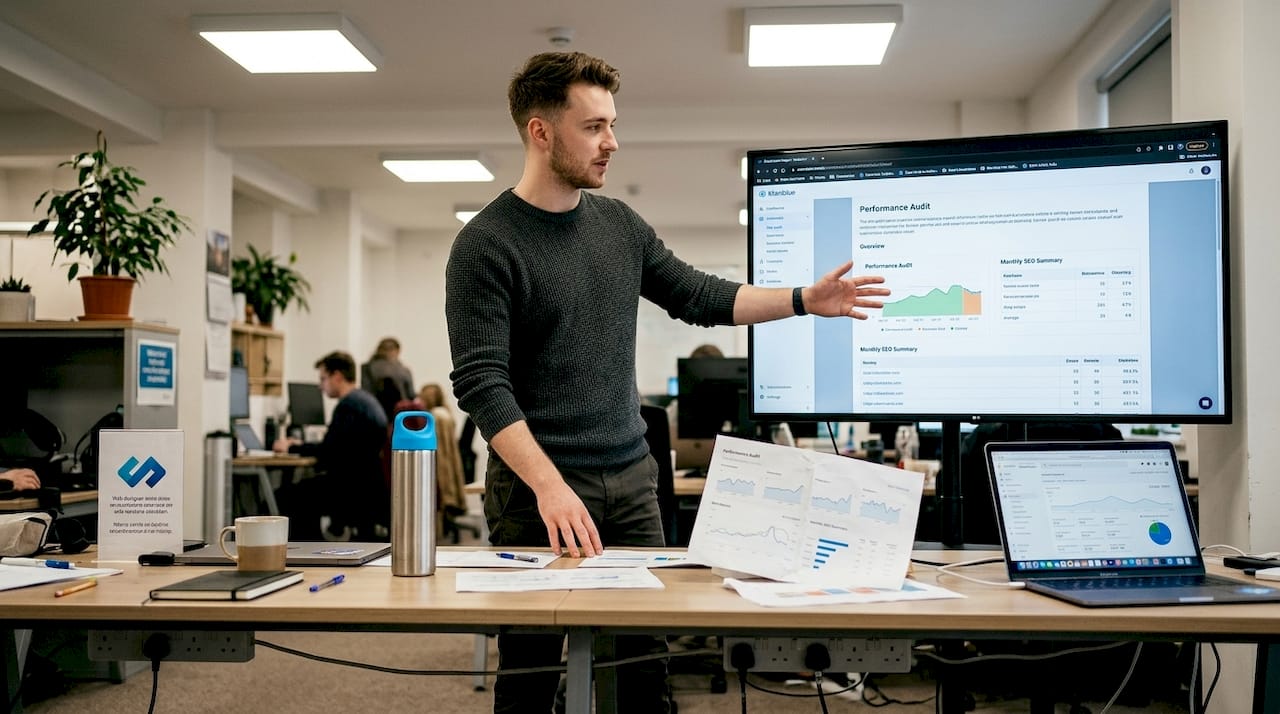 Web designer reviews SEO site audit report