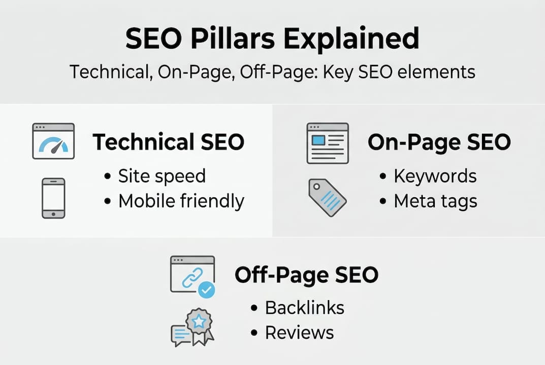 Infographic summarising three SEO pillars