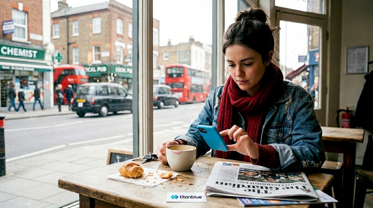 Diner looks up restaurants on her phone