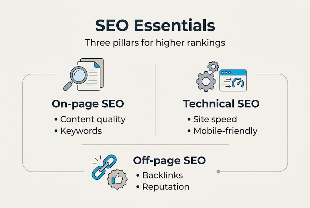 Infographic summarising SEO core components