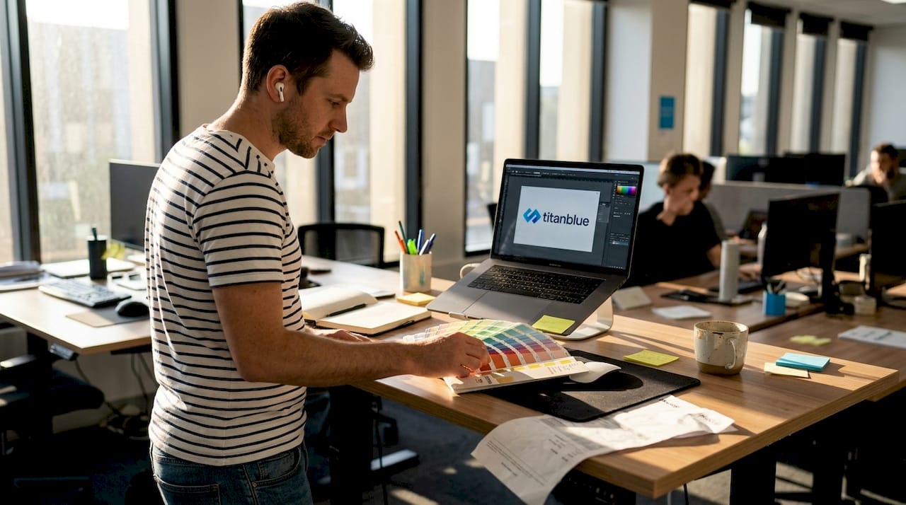 Designer choosing branding swatches at workspace