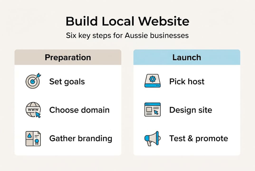 Infographic showing six steps to build website
