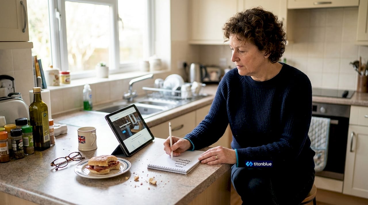 Woman browsing business website on tablet
