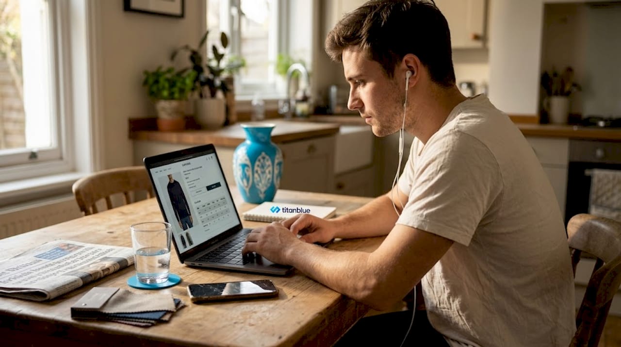 Shopper consulting online clothing size guide