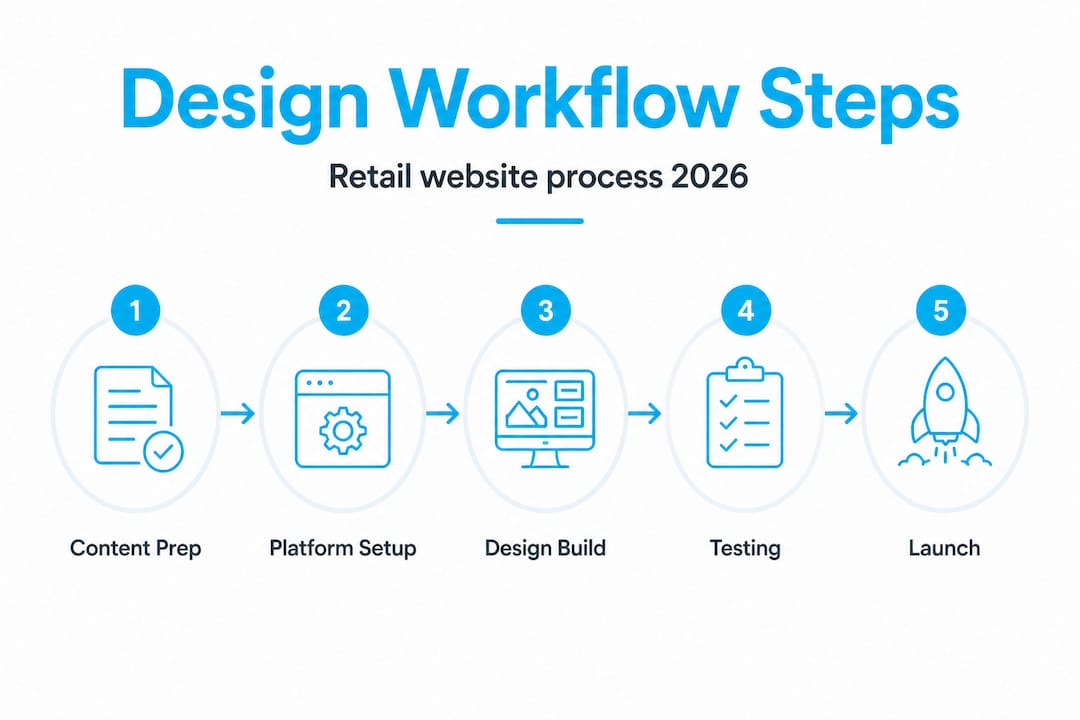 Step-by-step retail website workflow infographic
