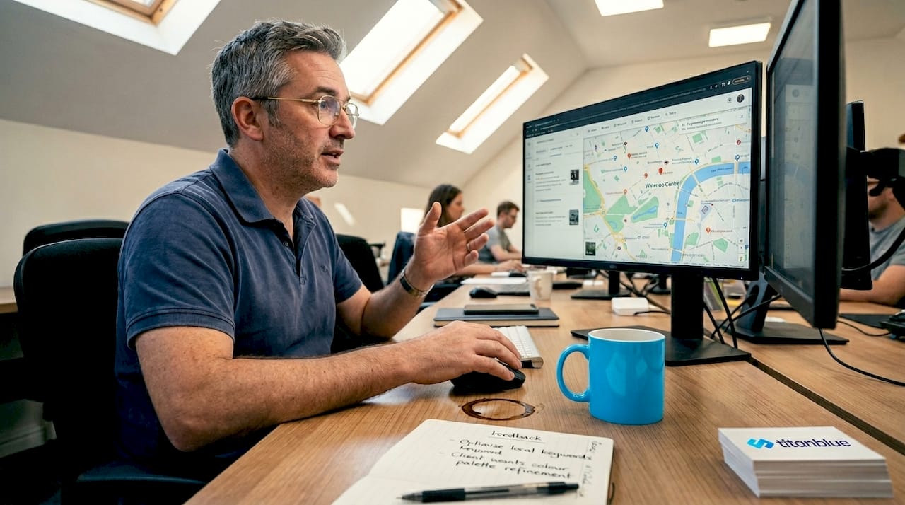 Digital strategist video call in workspace