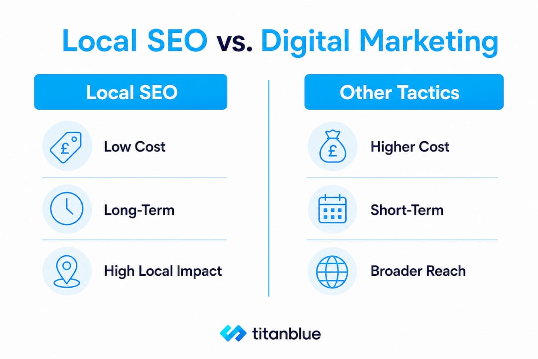 Infographic comparing local SEO and other tactics