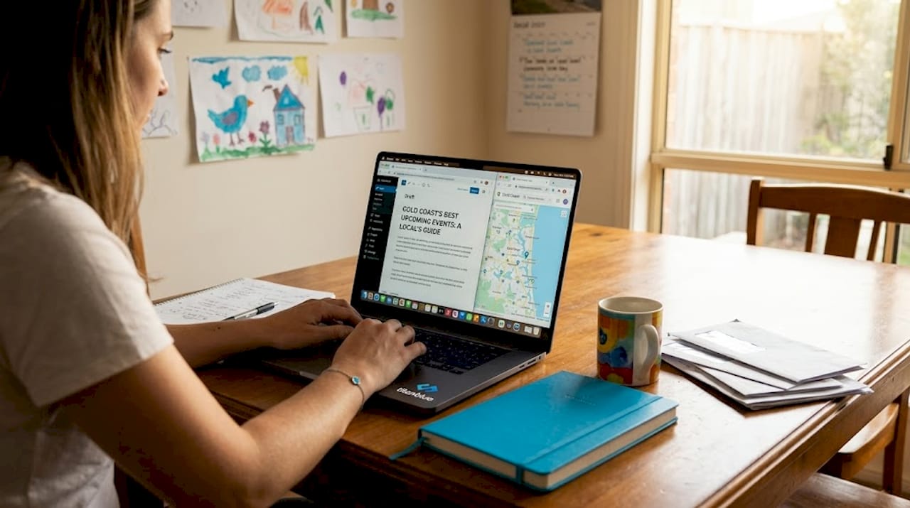 Business owner working on local content at home