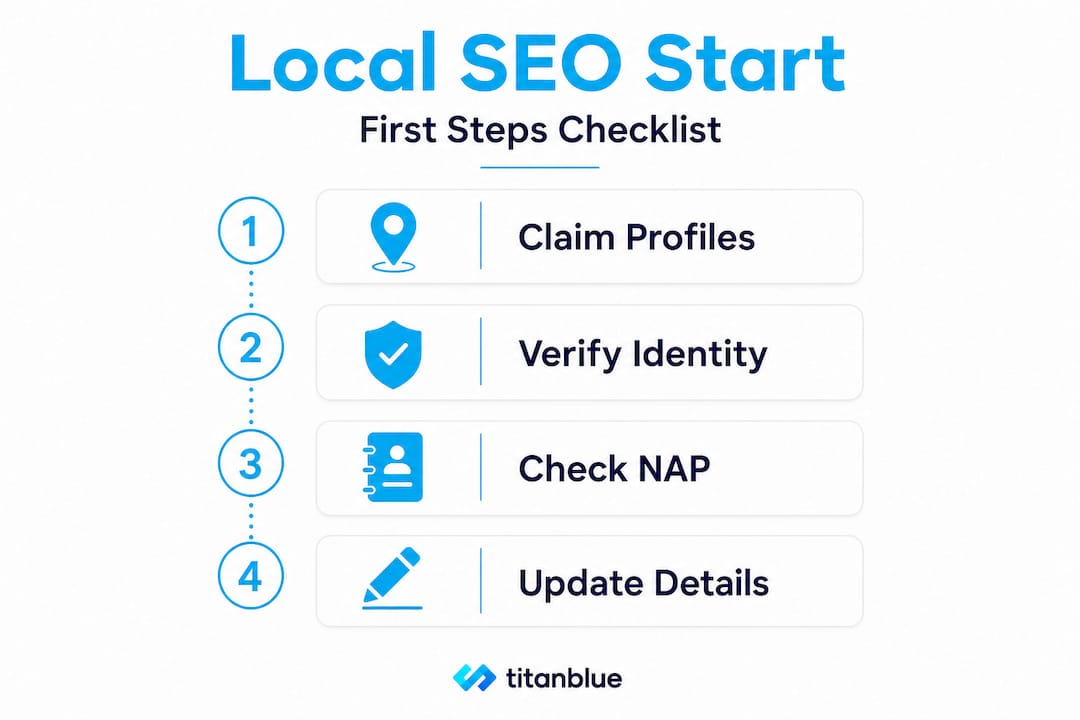Infographic visualizing first steps for local SEO