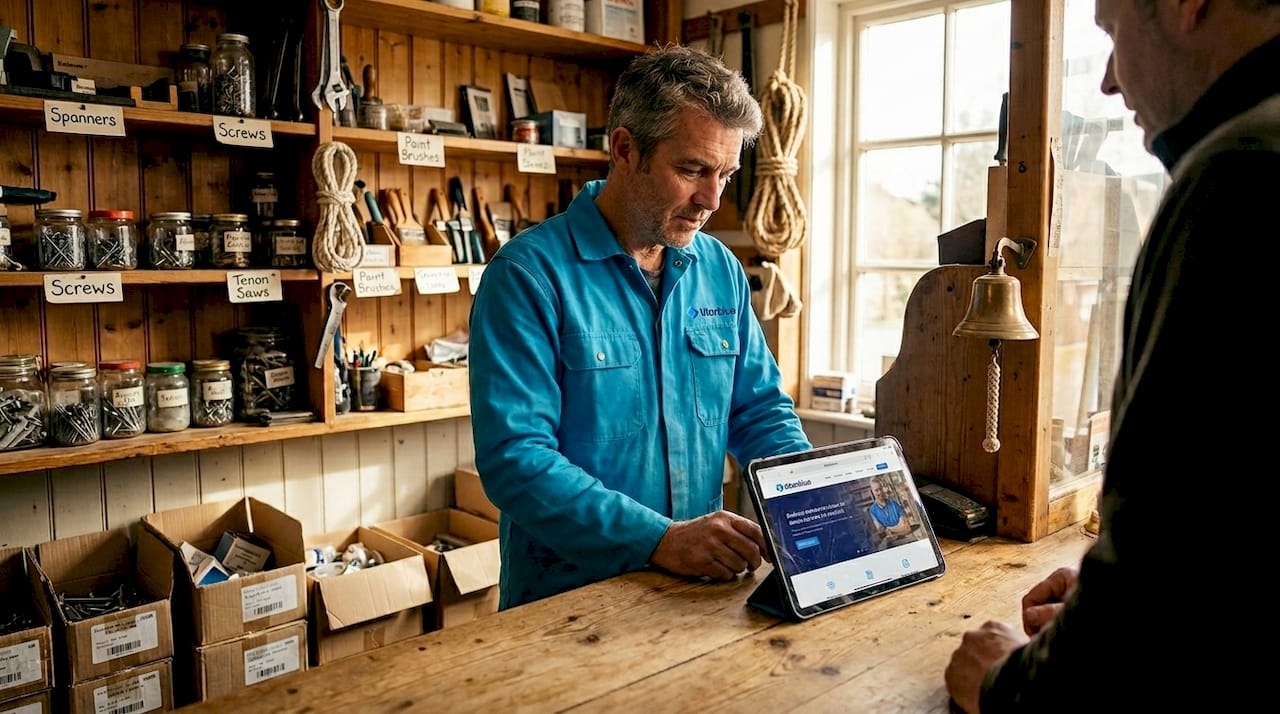Hardware shop owner using business website