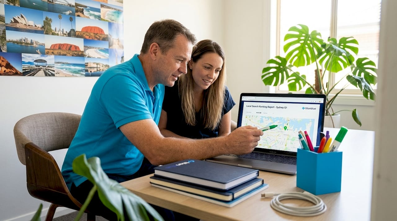 Consultant and client review local SEO report