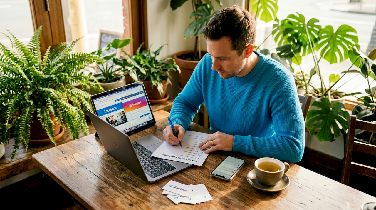 Entrepreneur selecting social media platforms