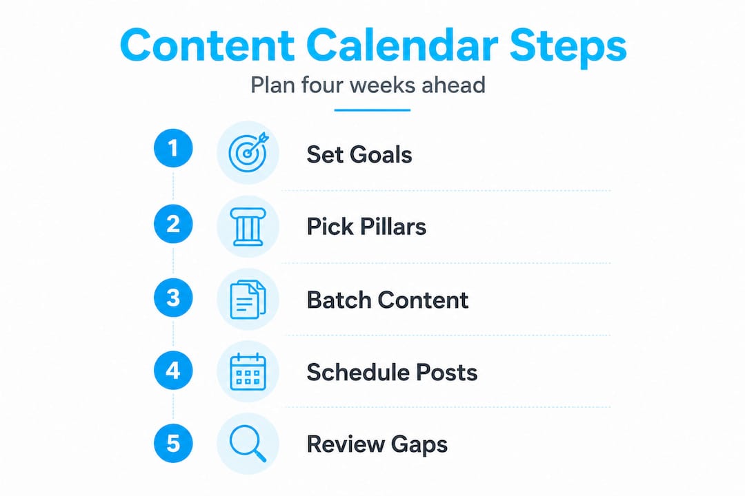 Infographic outlining content calendar process