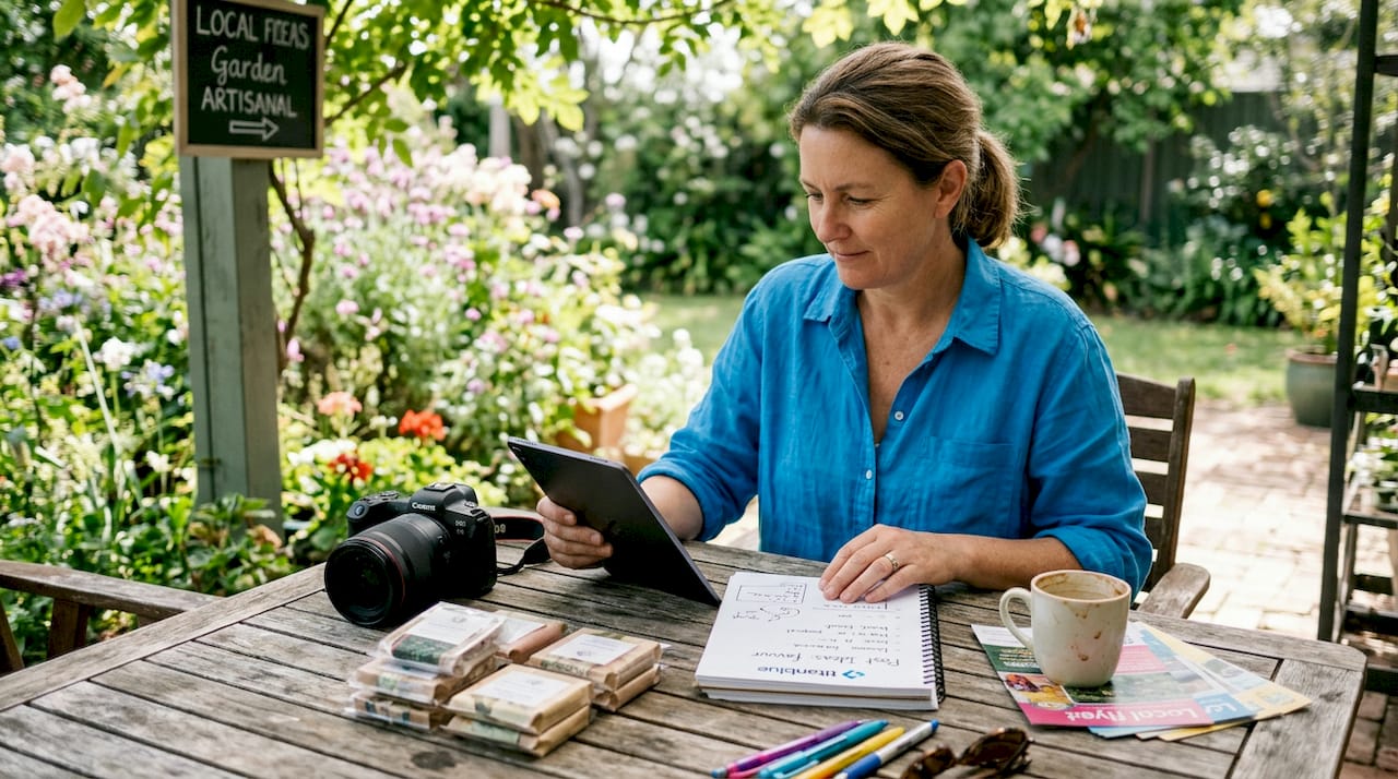 Business owner preparing social media content