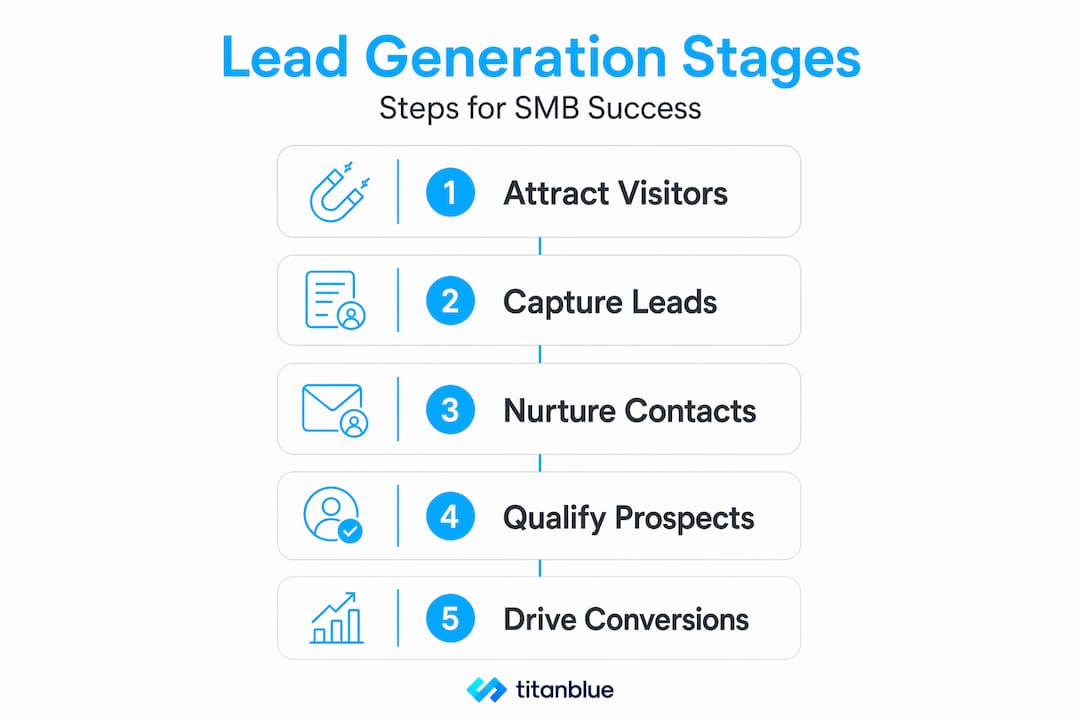 Infographic showing lead generation stages vertical flow
