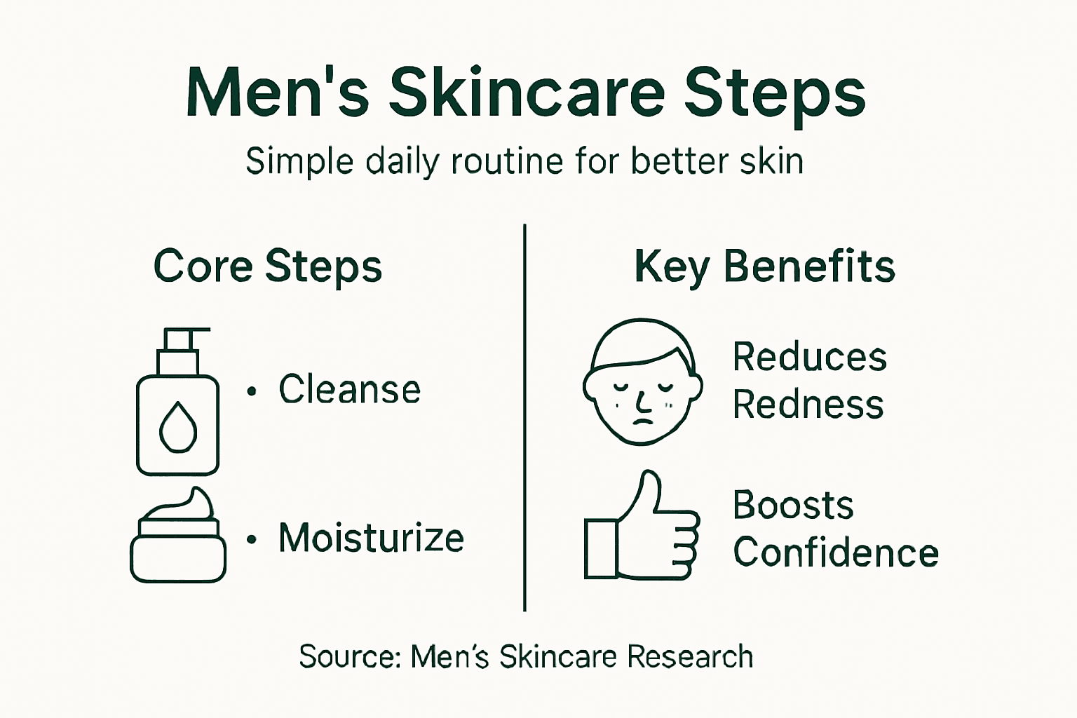 Infographic summarizing men's skincare steps and benefits