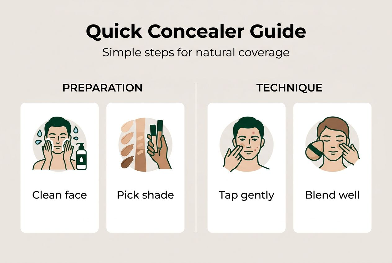 Infographic on concealer application steps for men