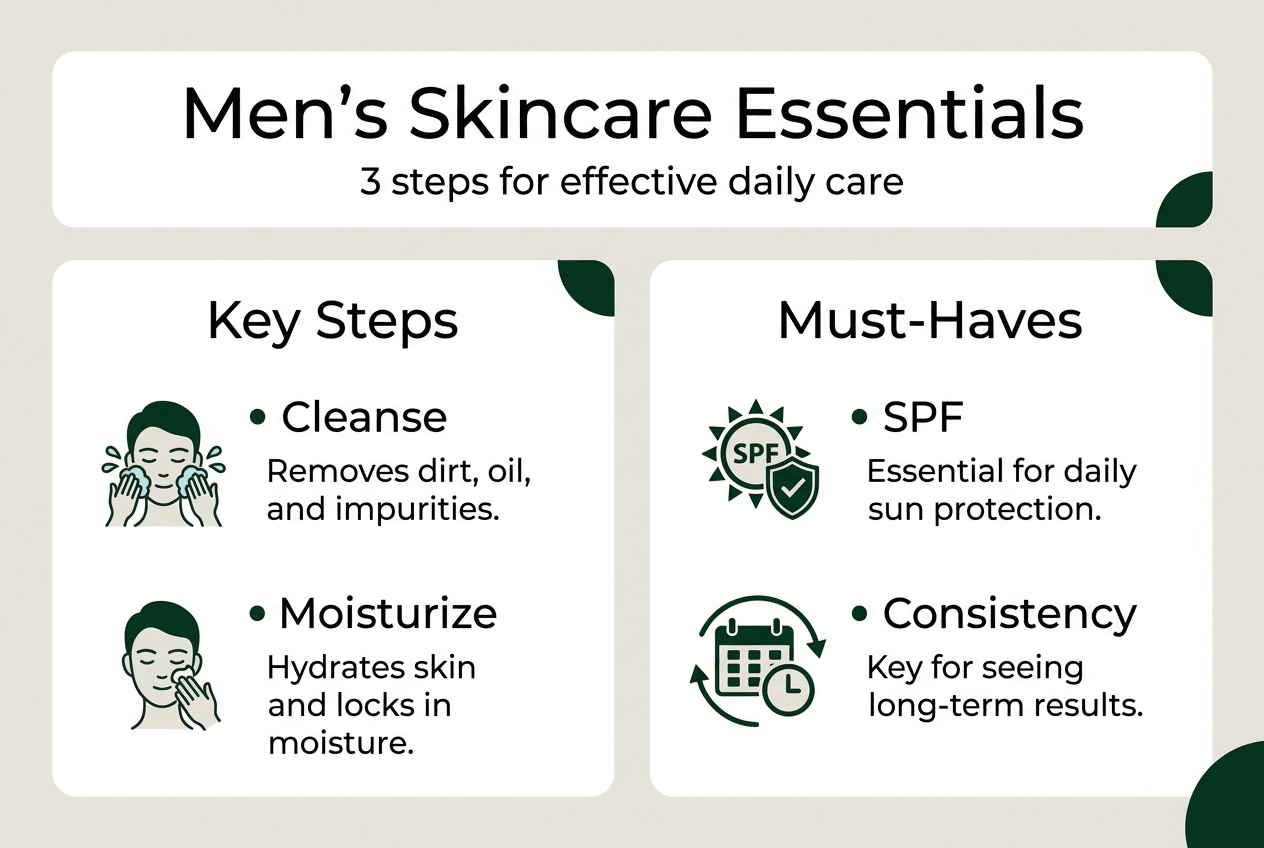 Infographic of simple men’s skincare routine