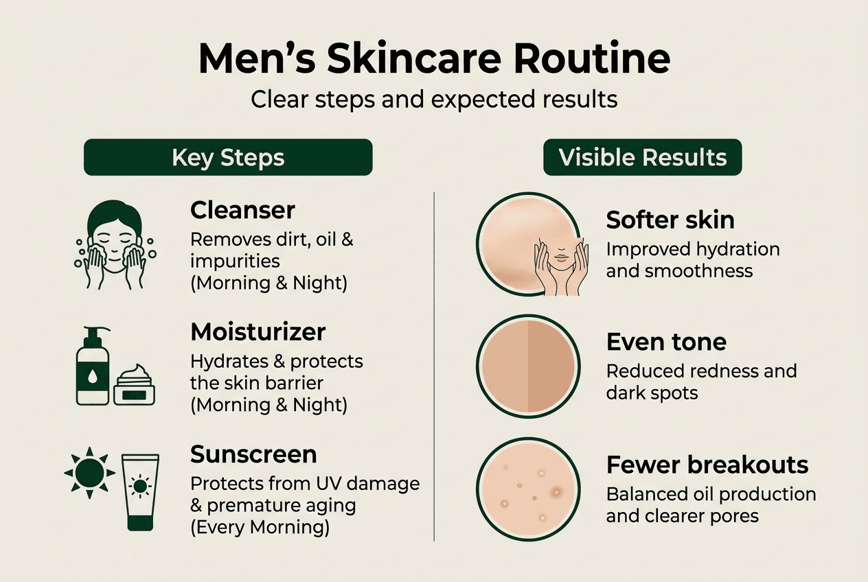 Infographic shows men’s skincare steps and results