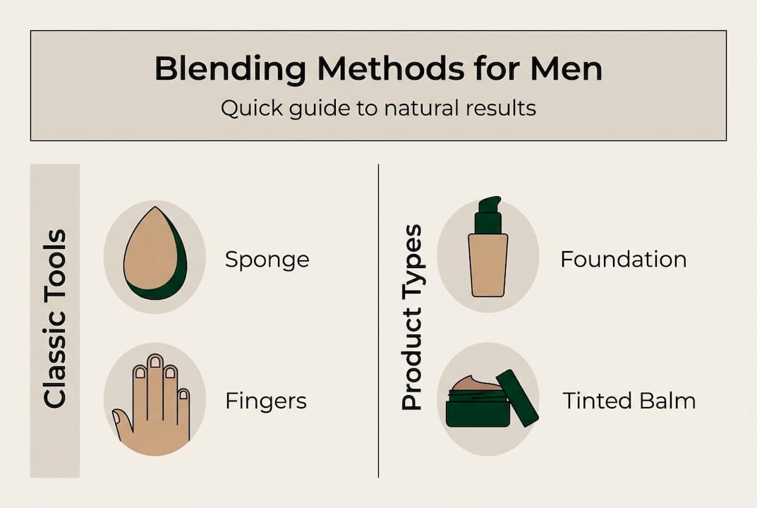 Infographic comparing men’s skin blending methods and tools