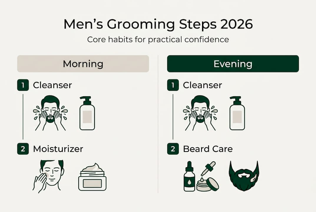 Infographic illustrating daily men's grooming steps