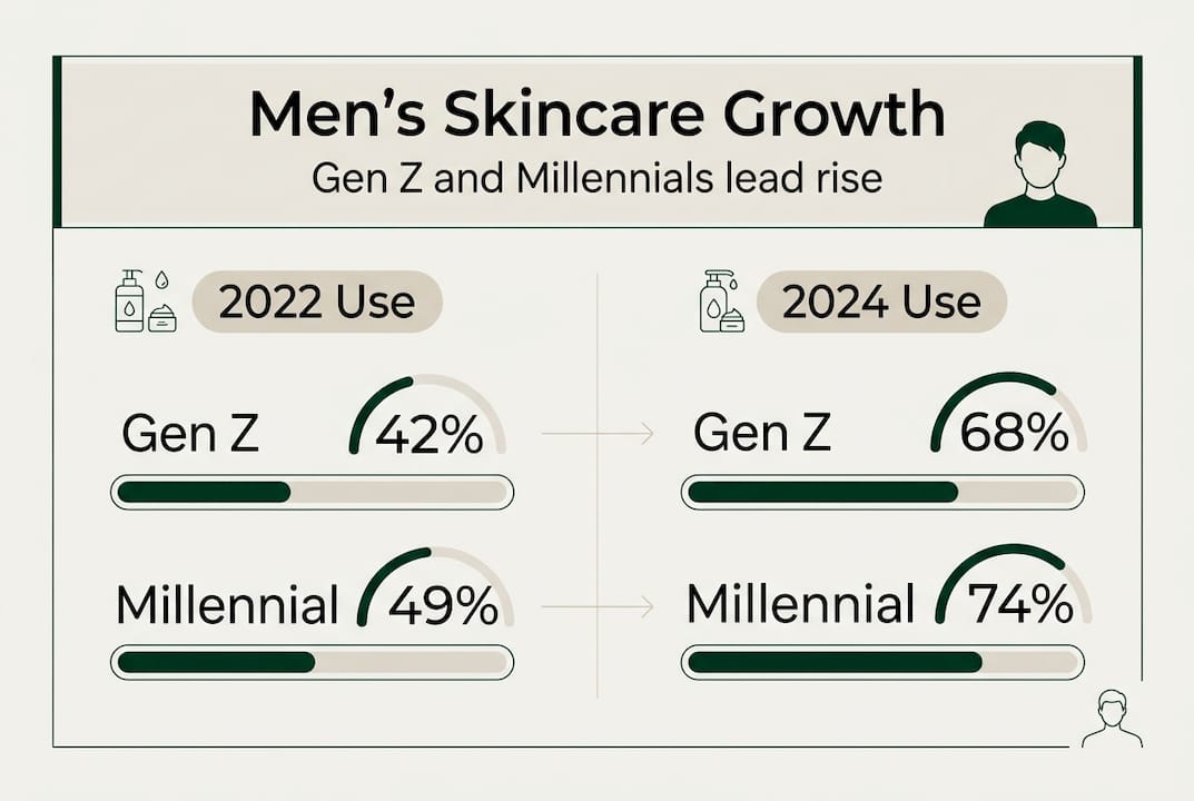 Infographic showing men's skincare usage growth