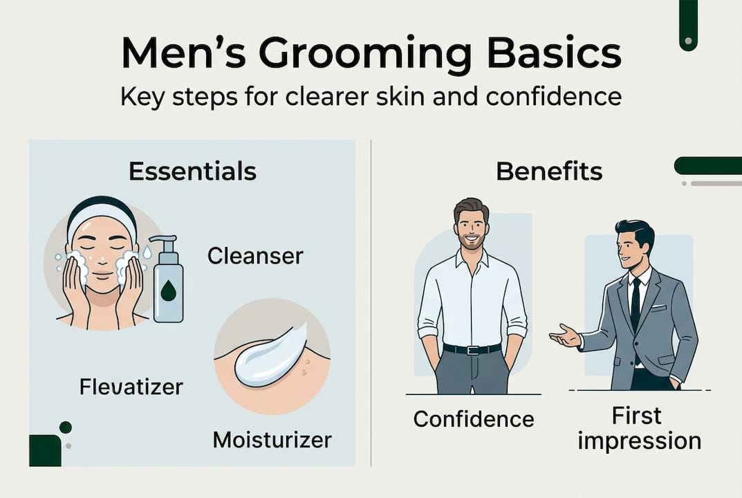 Infographic showing basic men’s grooming steps