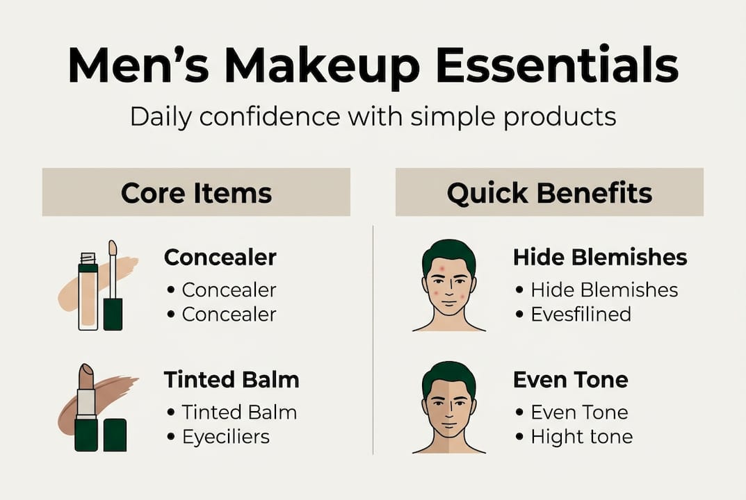 Infographic: men's basic makeup products with benefits