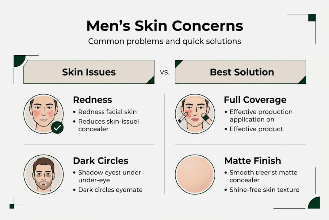Infographic about men's skin concerns and concealer options
