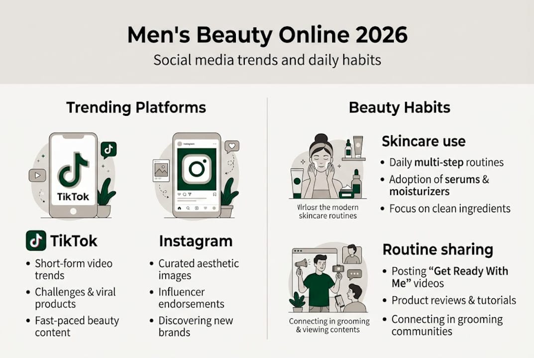 Infographic showing men's beauty and social media trends