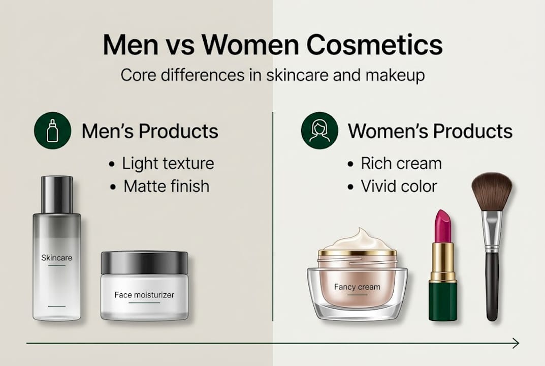 Infographic comparing men and women cosmetics