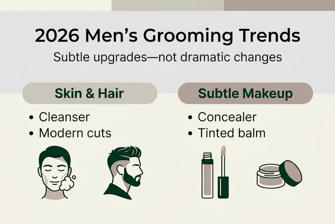 Infographic showing 2026 men’s grooming trend summary