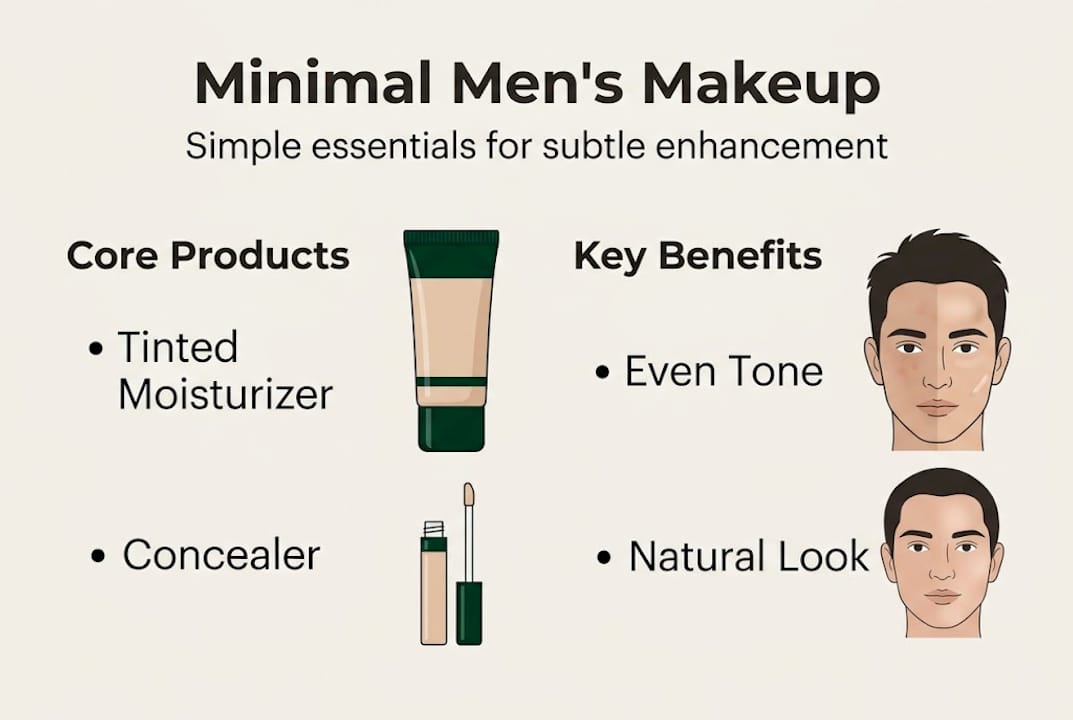 Infographic on essential minimal men’s makeup items